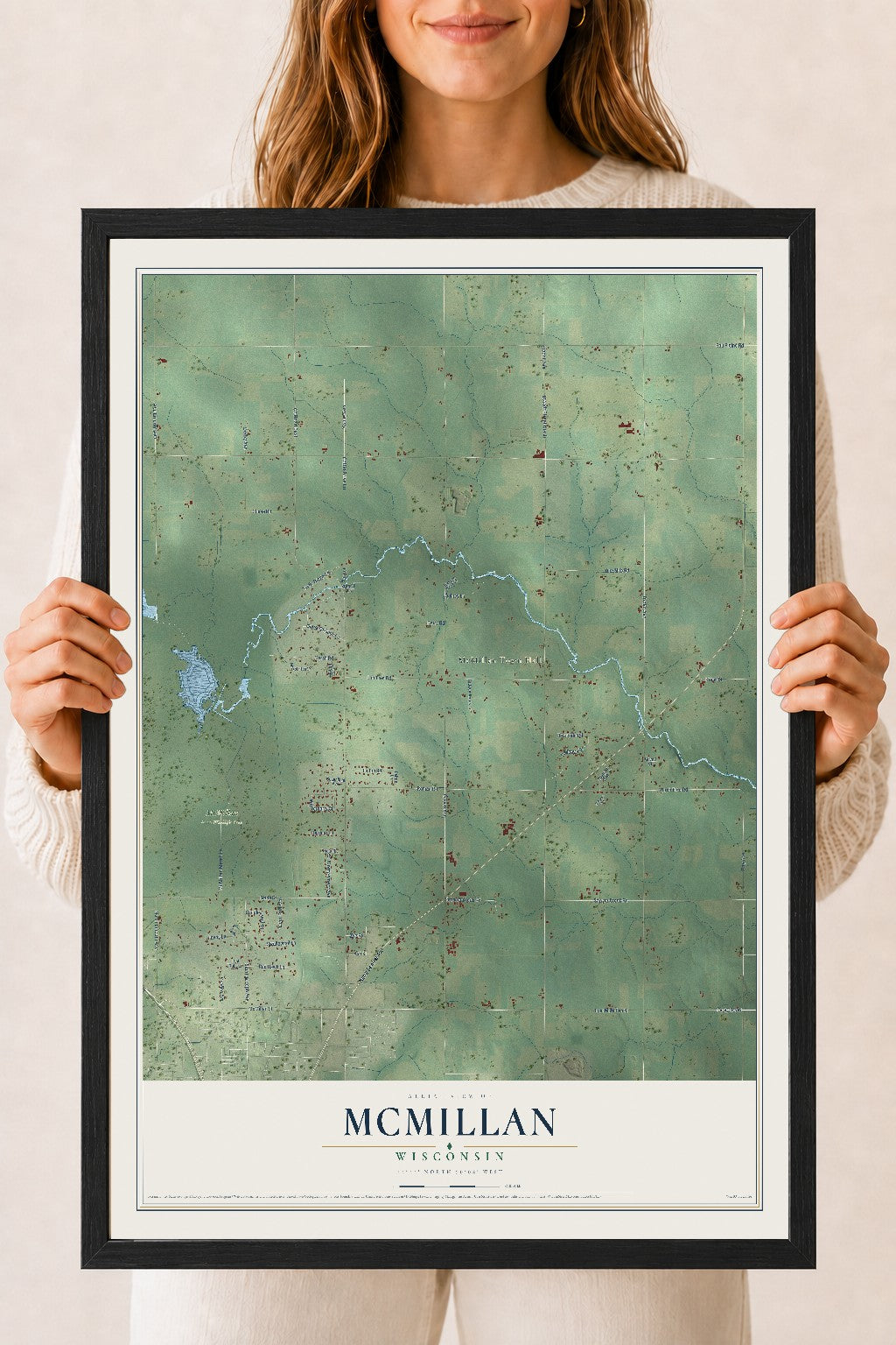 Map of McMillan, Wisconsin, 18 x 24 inch print in a black wood frame