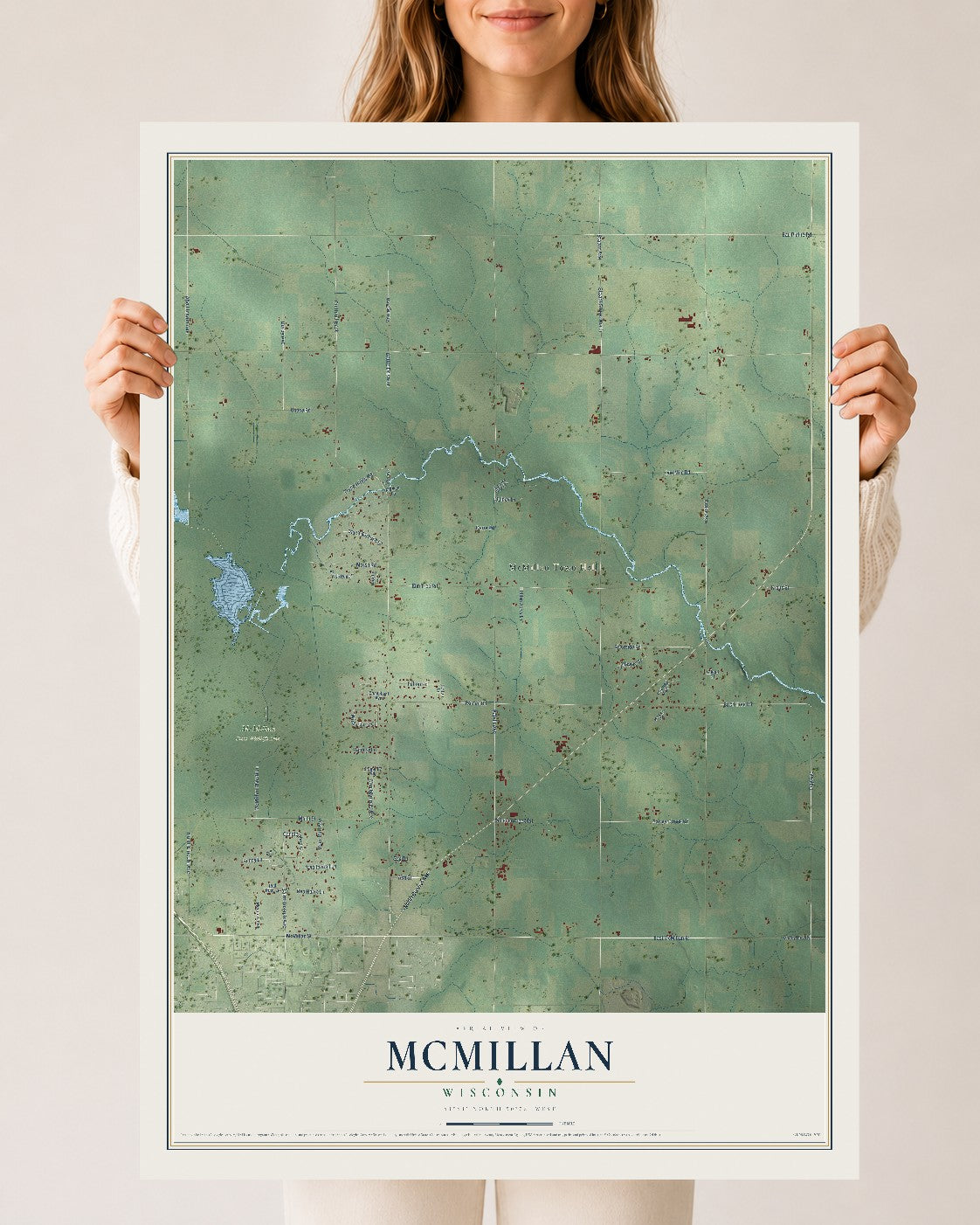 Map of McMillan, Wisconsin, 24 x 36 inch unframed archival matte print