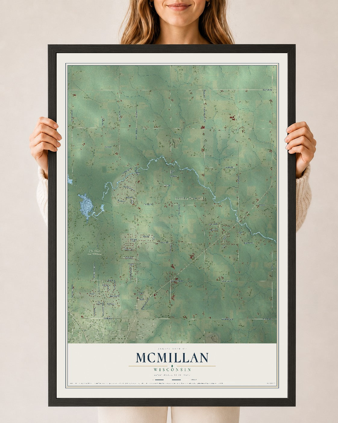 Map of McMillan, Wisconsin, 24 x 36 inch print in a black wood frame