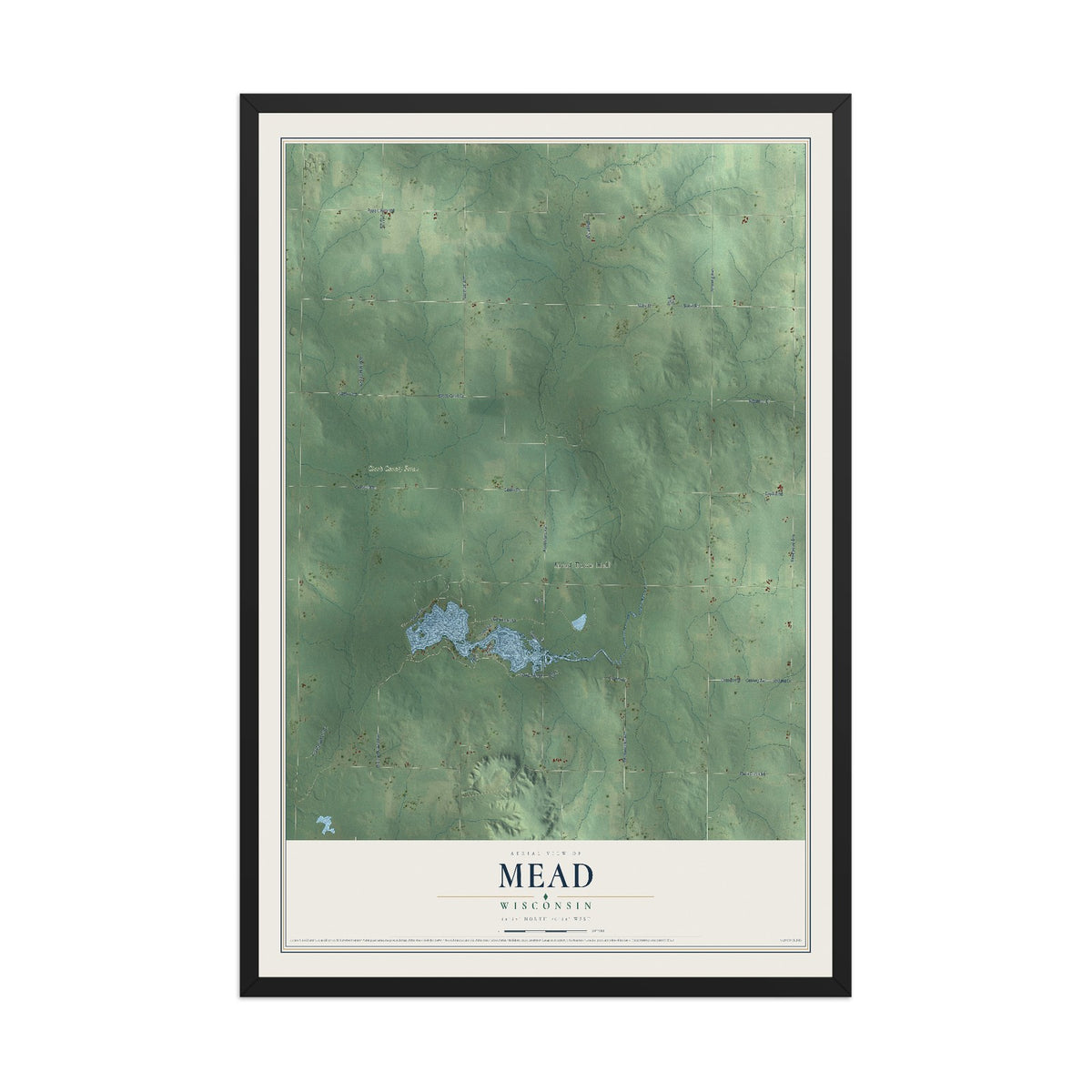 Map of Mead, Wisconsin, 12 x 18 inch print in a black wood frame