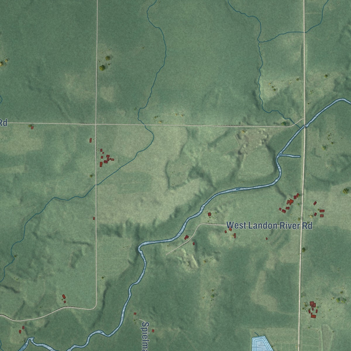 Second close-up of the map of Meadowbrook, Wisconsin print showing more streets and buildings