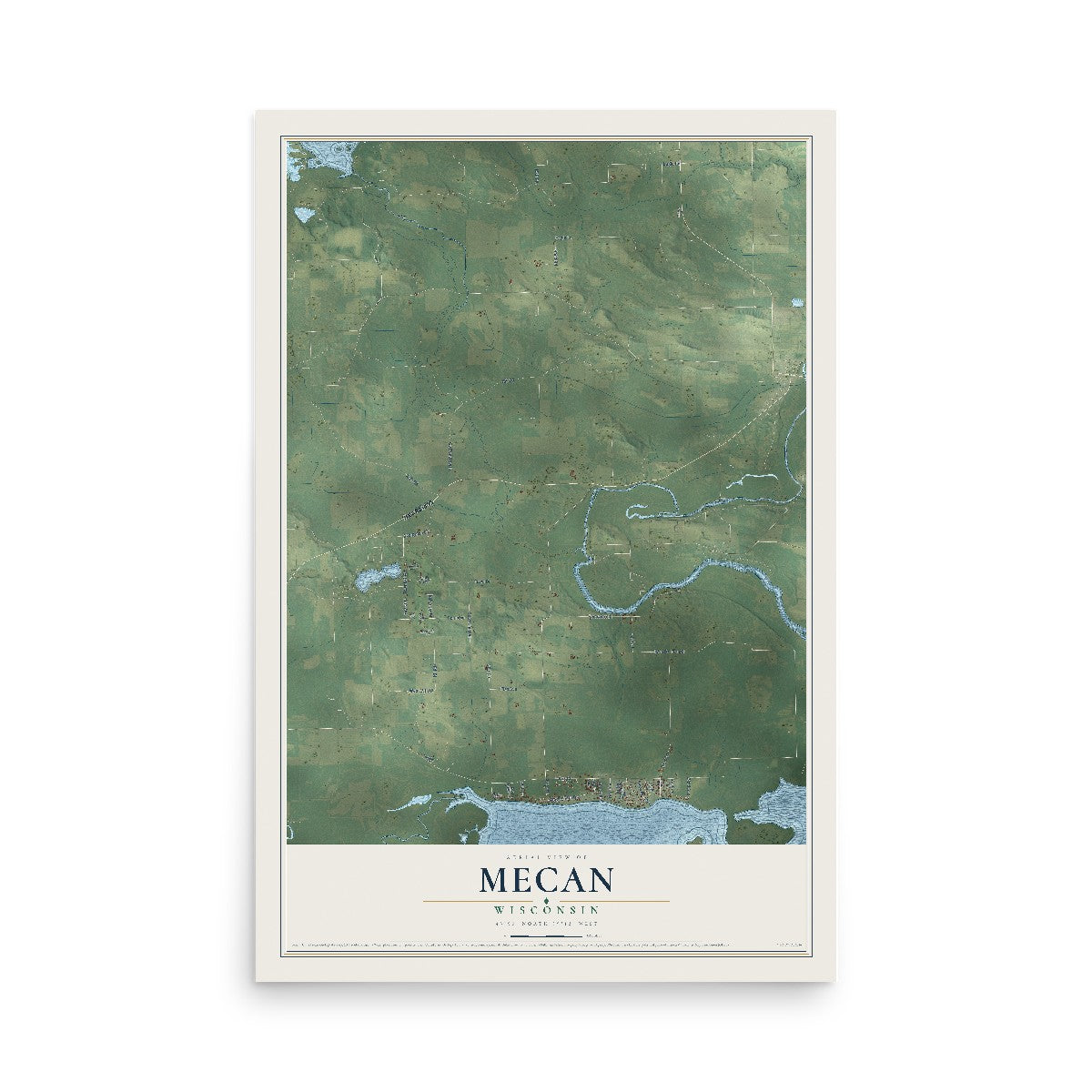 Map of Mecan, Wisconsin, 12 x 18 inch unframed archival matte print