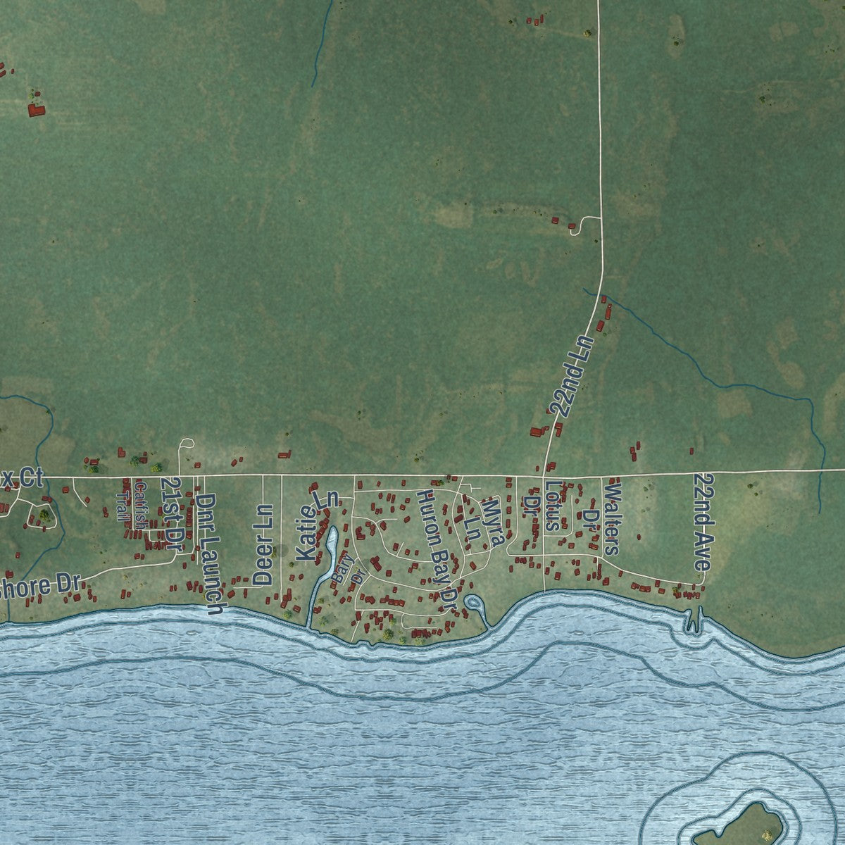 Close-up of the map of Mecan, Wisconsin print showing street and building detail