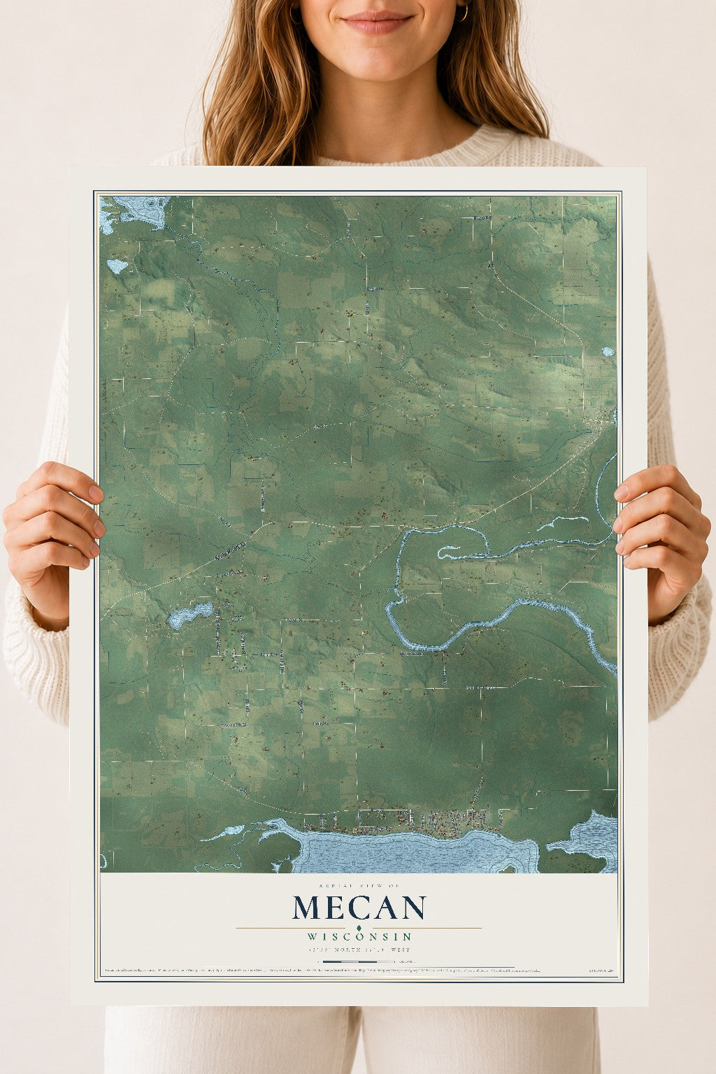 Map of Mecan, Wisconsin, 18 x 24 inch unframed archival matte print