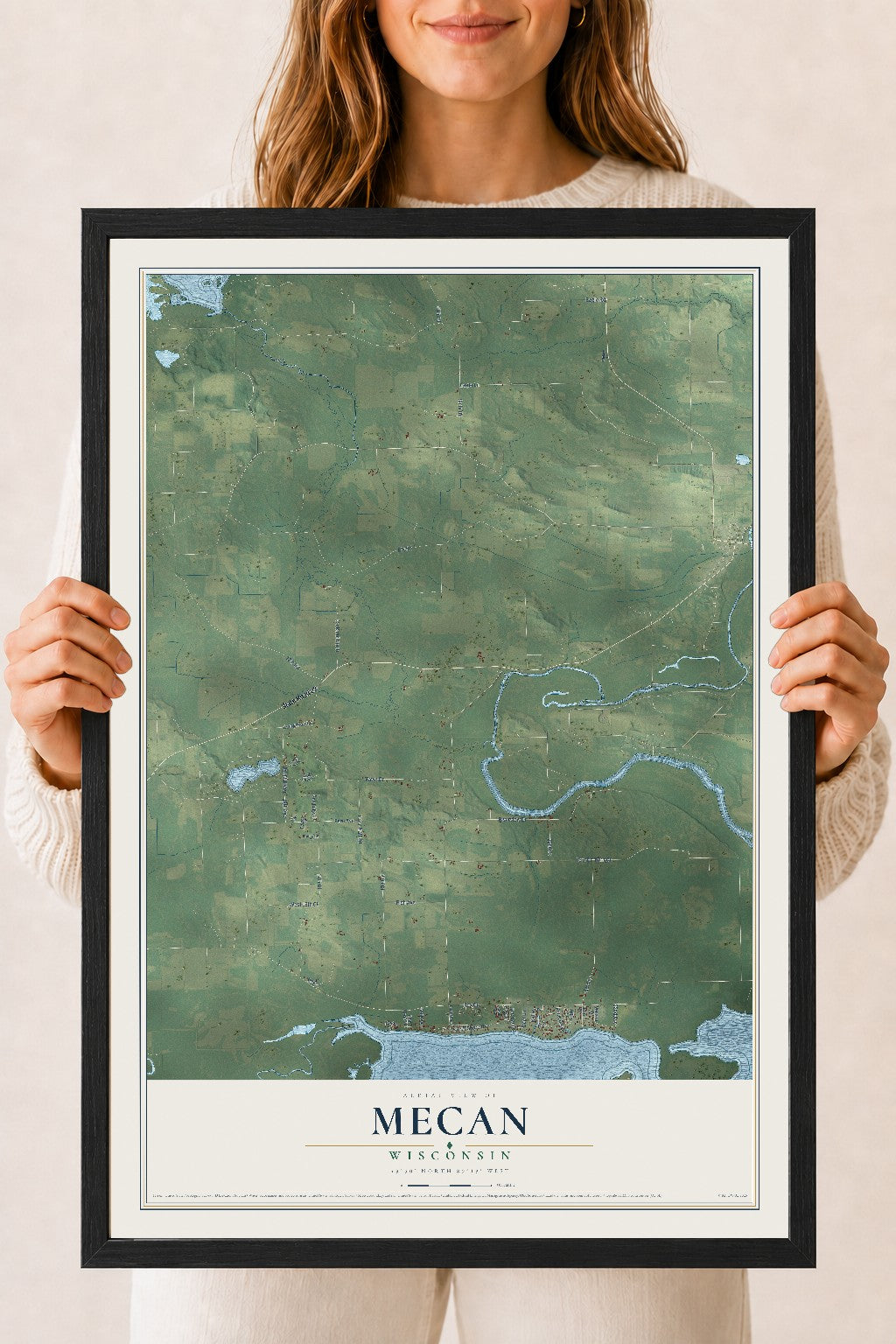 Map of Mecan, Wisconsin, 18 x 24 inch print in a black wood frame