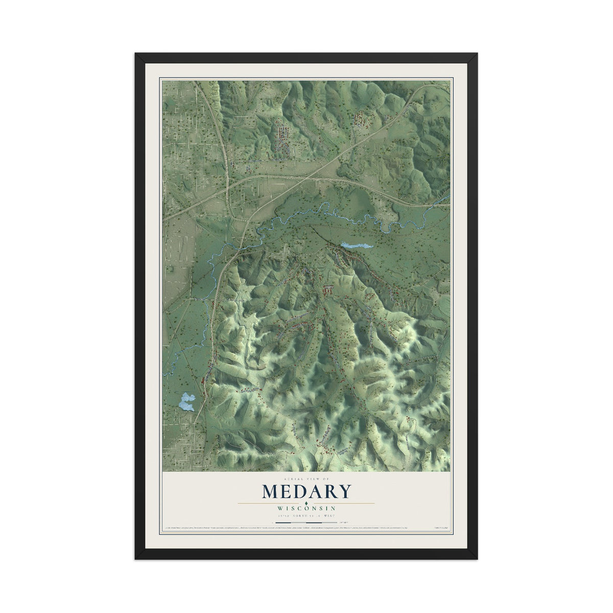 Map of Medary, Wisconsin, 12 x 18 inch print in a black wood frame