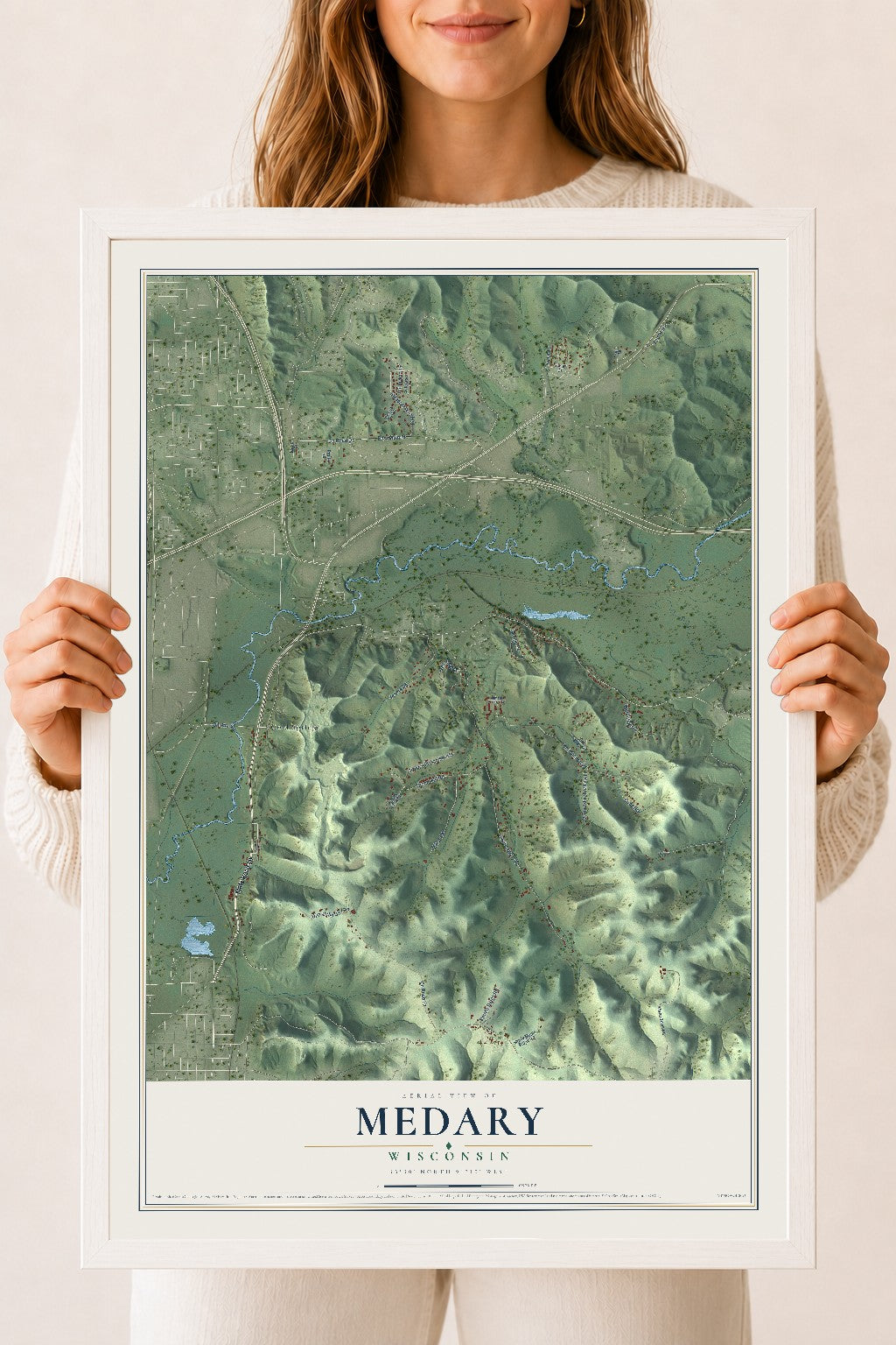 Map of Medary, Wisconsin, 18 x 24 inch print in a white wood frame