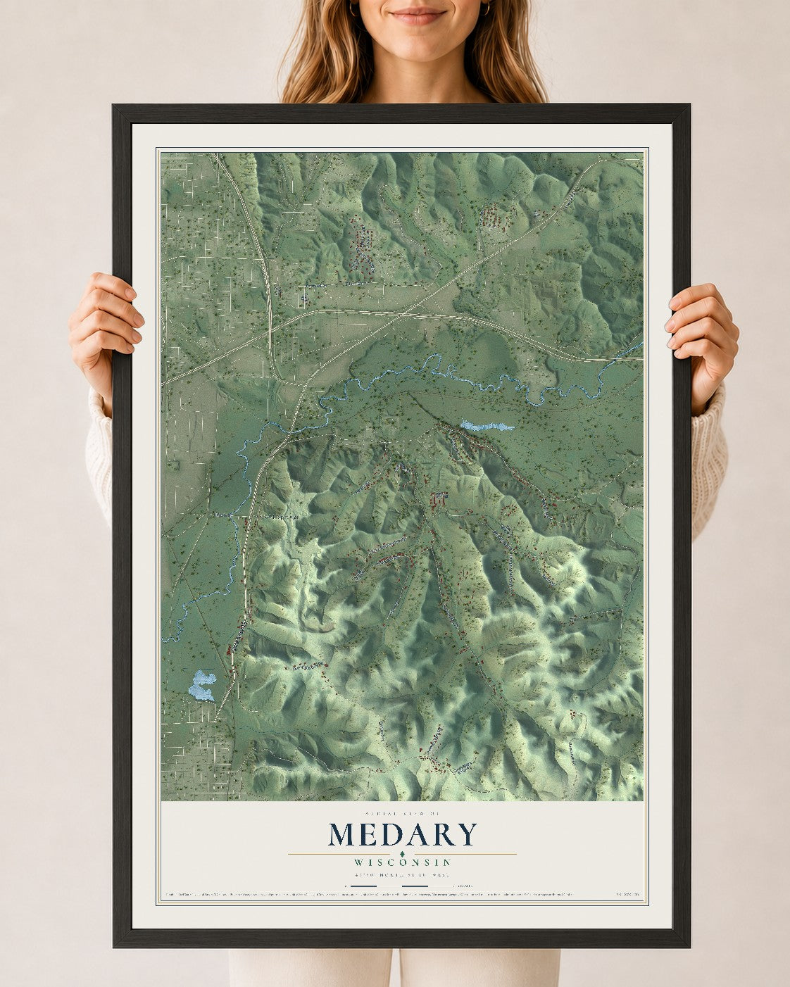Map of Medary, Wisconsin, 24 x 36 inch print in a black wood frame
