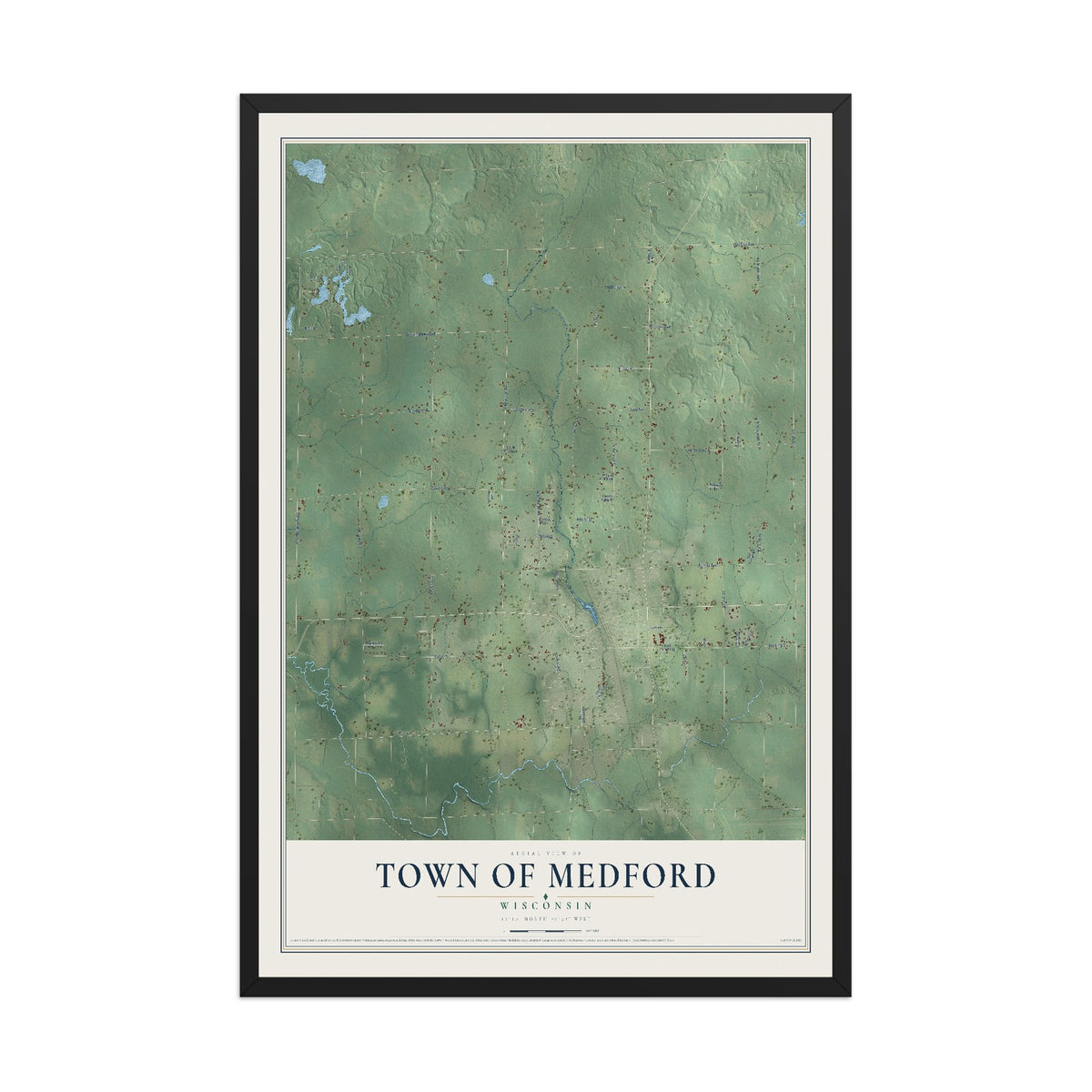 Map of the Town of Medford, Wisconsin, 12 x 18 inch print in a black wood frame