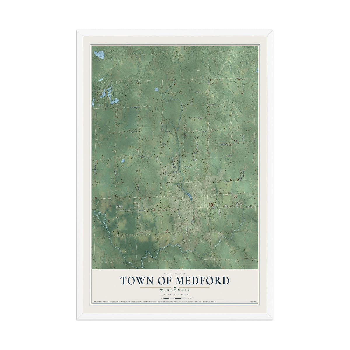 Map of the Town of Medford, Wisconsin, 12 x 18 inch print in a white wood frame