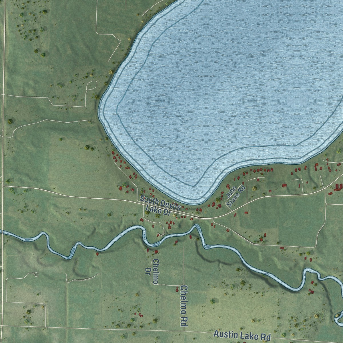 Second close-up of the map of Meenon, Wisconsin print showing more streets and buildings