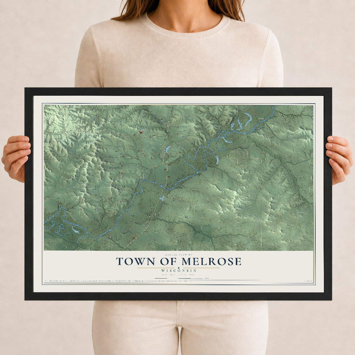 Map of the Town of Melrose, Wisconsin, 12 x 18 inch print in a black wood frame
