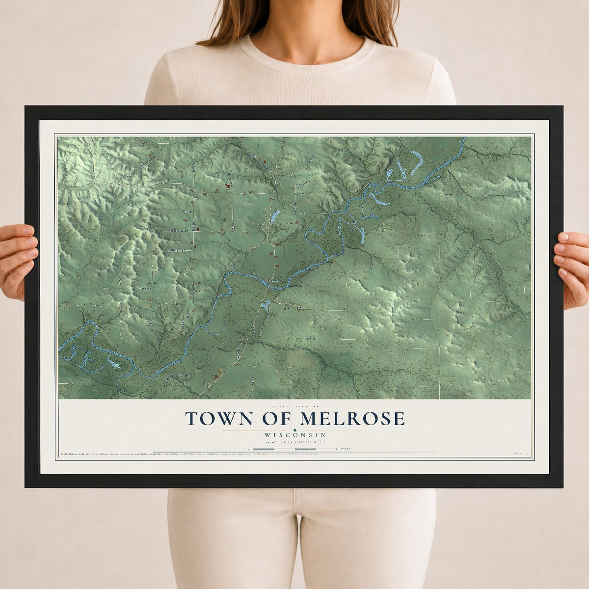 Map of the Town of Melrose, Wisconsin, 18 x 24 inch print in a black wood frame
