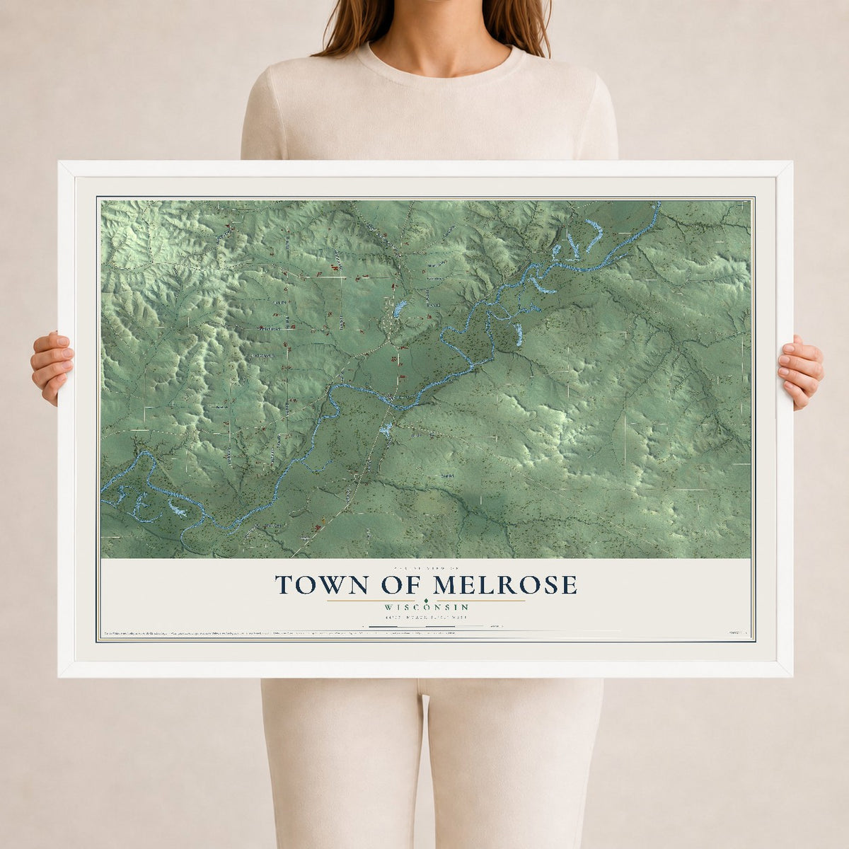 Map of the Town of Melrose, Wisconsin, 24 x 36 inch print in a white wood frame