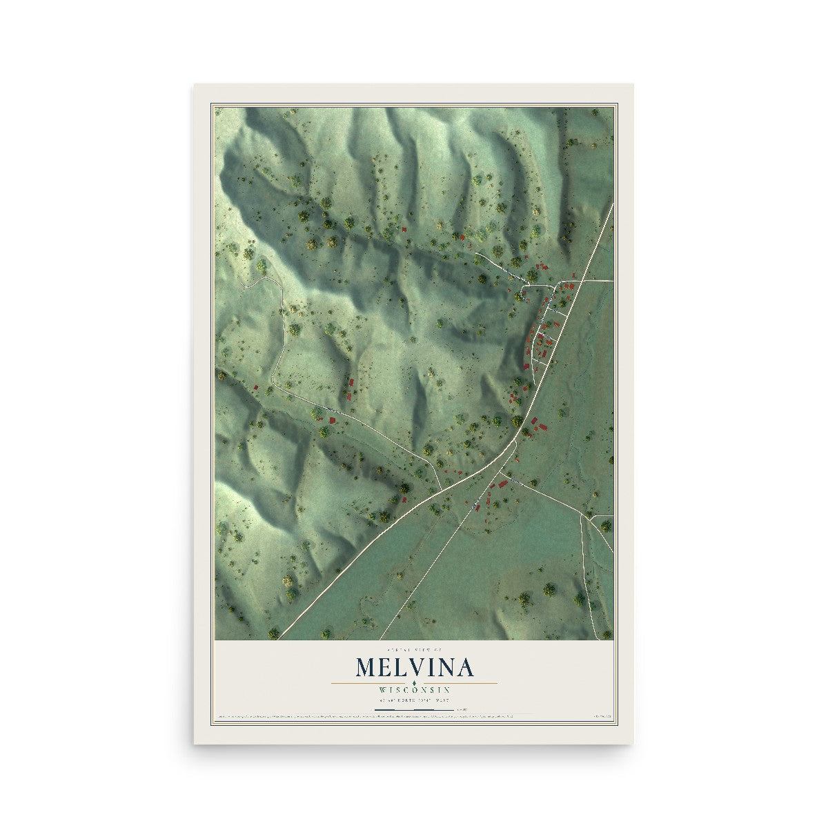 Map of Melvina, Wisconsin, 12 x 18 inch unframed archival matte print