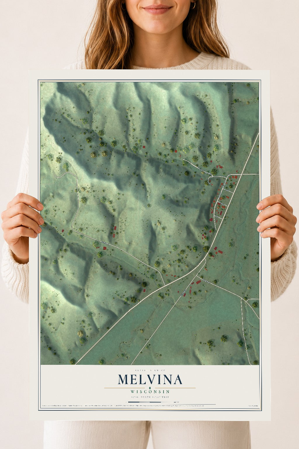 Map of Melvina, Wisconsin, 18 x 24 inch unframed archival matte print