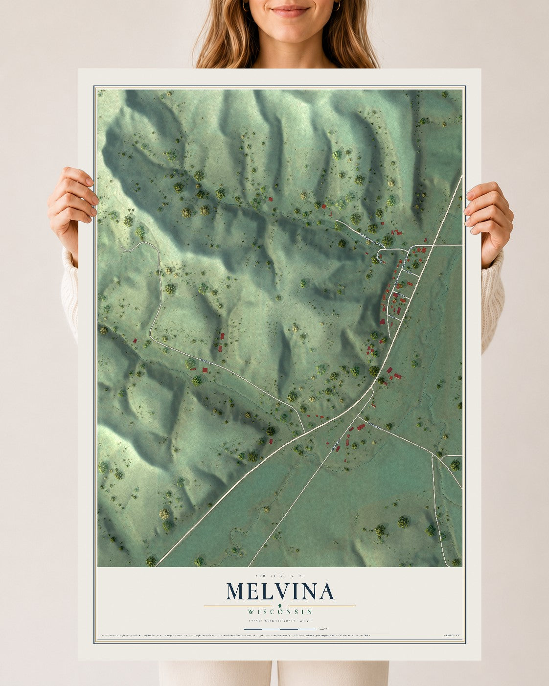 Map of Melvina, Wisconsin, 24 x 36 inch unframed archival matte print