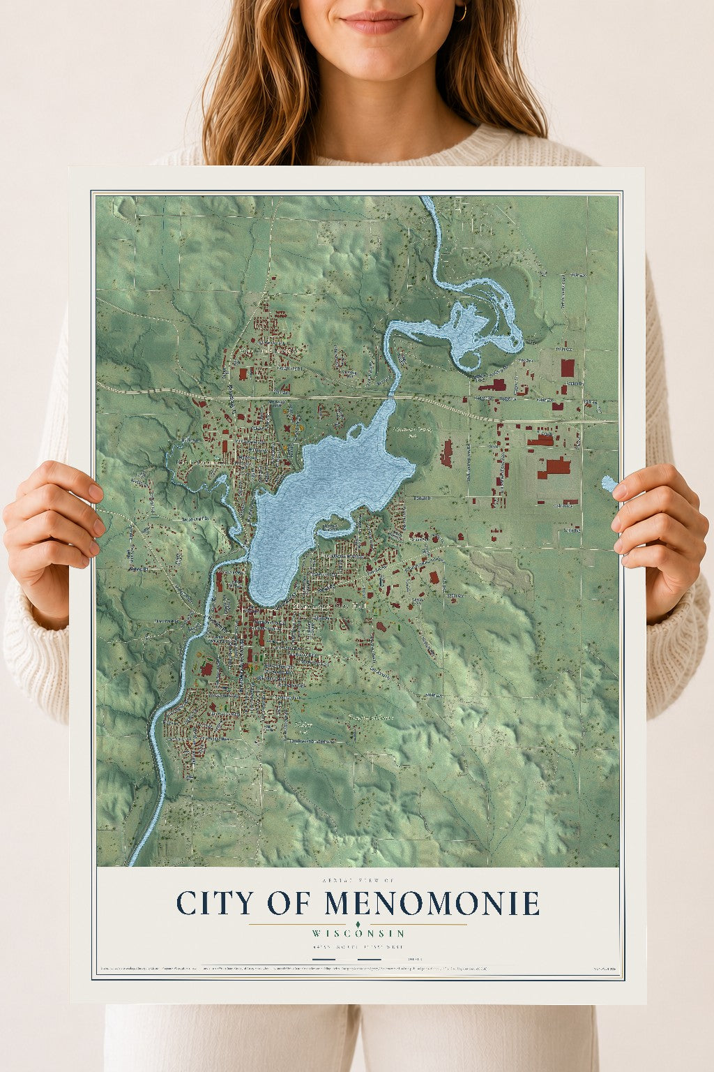 Map of Menomonie, Wisconsin, 18 x 24 inch unframed archival matte print