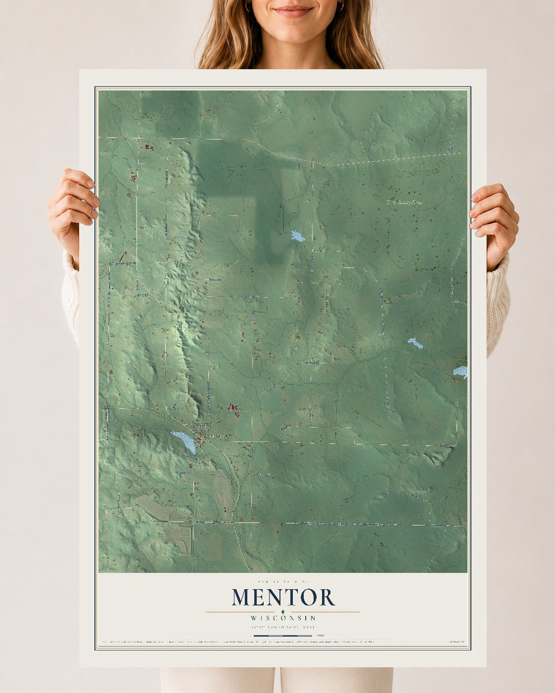 Map of Mentor, Wisconsin, 24 x 36 inch unframed archival matte print