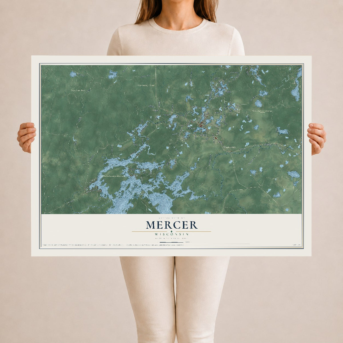 Map of Mercer, Wisconsin, 24 x 36 inch unframed archival matte print