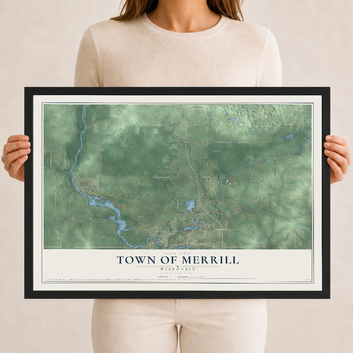 Map of the Town of Merrill, Wisconsin, 12 x 18 inch print in a black wood frame