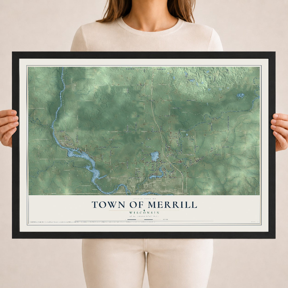 Map of the Town of Merrill, Wisconsin, 18 x 24 inch print in a black wood frame