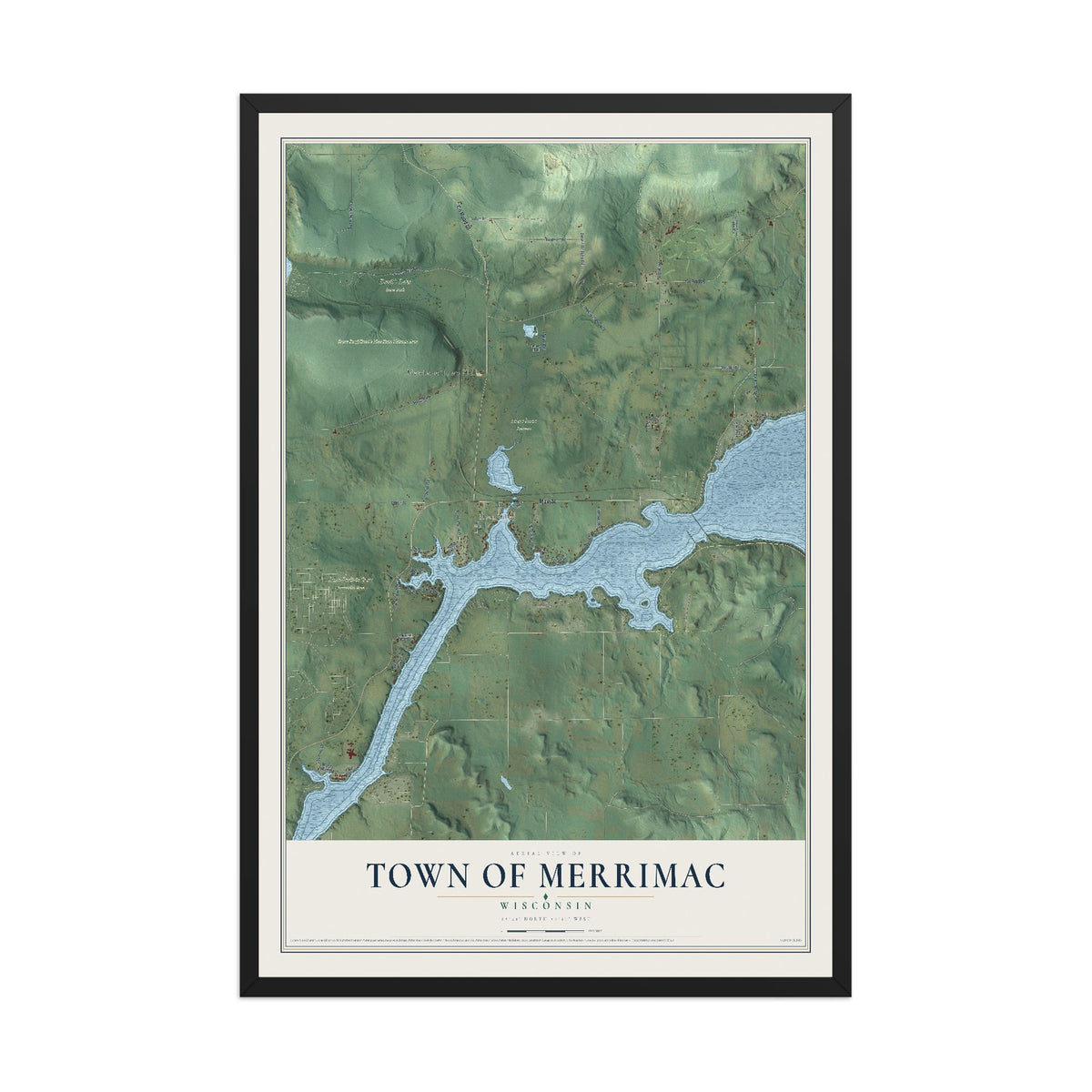 Map of the Town of Merrimac, Wisconsin, 12 x 18 inch print in a black wood frame