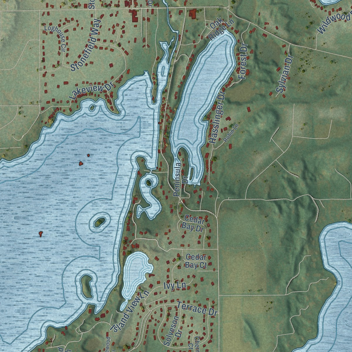 Close-up of the map of the Town of Merton, Wisconsin print showing street and building detail