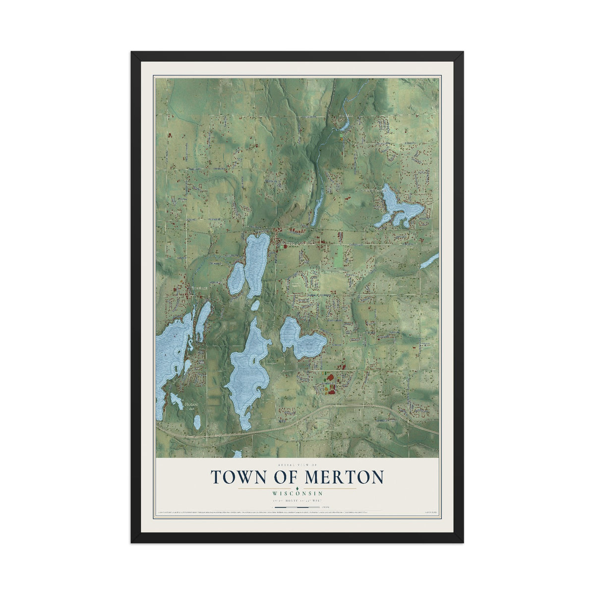 Map of the Town of Merton, Wisconsin, 12 x 18 inch print in a black wood frame