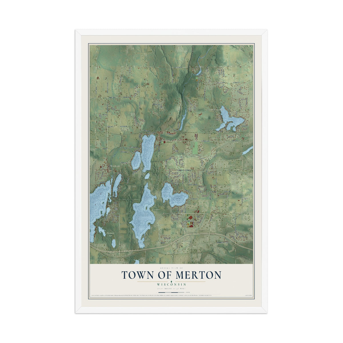Map of the Town of Merton, Wisconsin, 12 x 18 inch print in a white wood frame