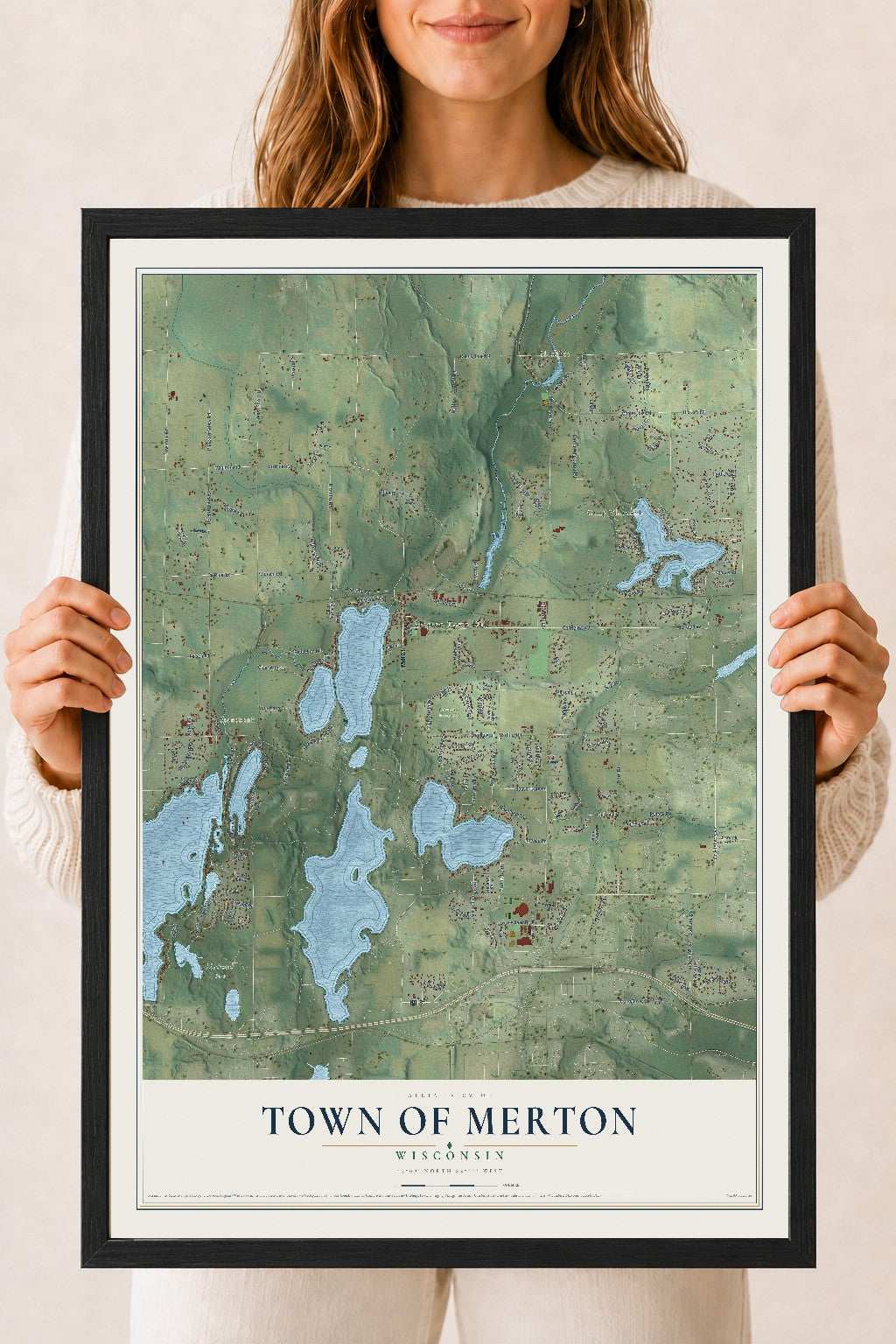 Map of the Town of Merton, Wisconsin, 18 x 24 inch print in a black wood frame