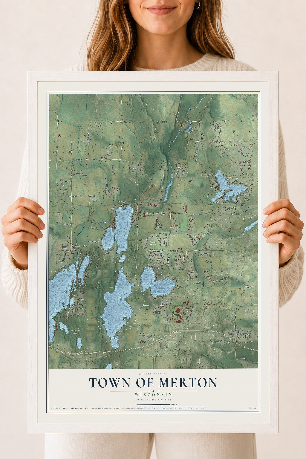 Map of the Town of Merton, Wisconsin, 18 x 24 inch print in a white wood frame