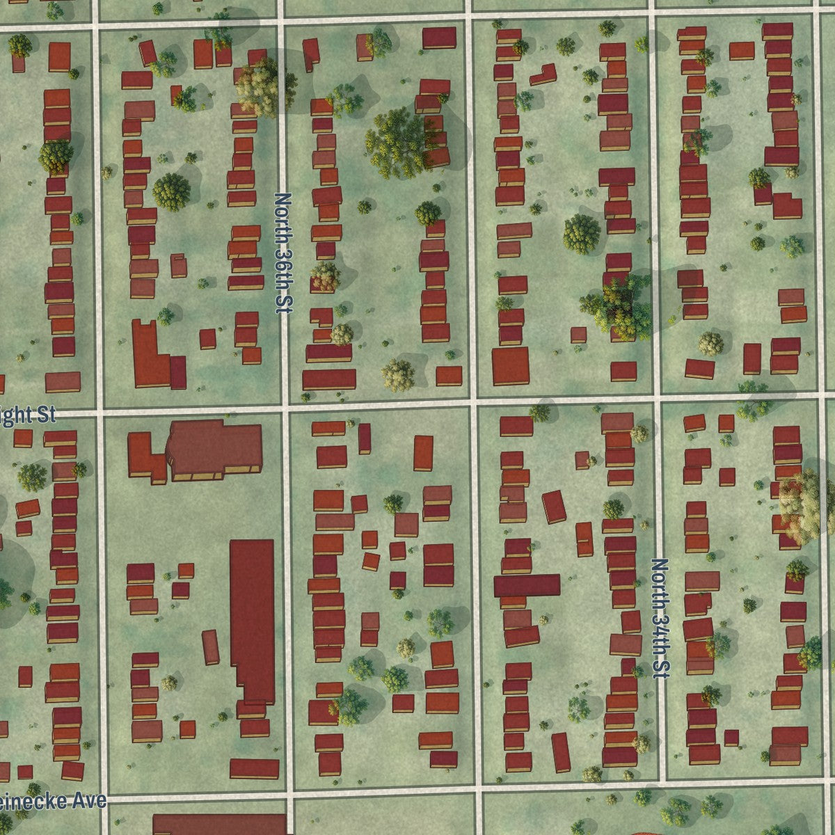 Close-up of the map of Metcalfe Park, Wisconsin print showing street and building detail