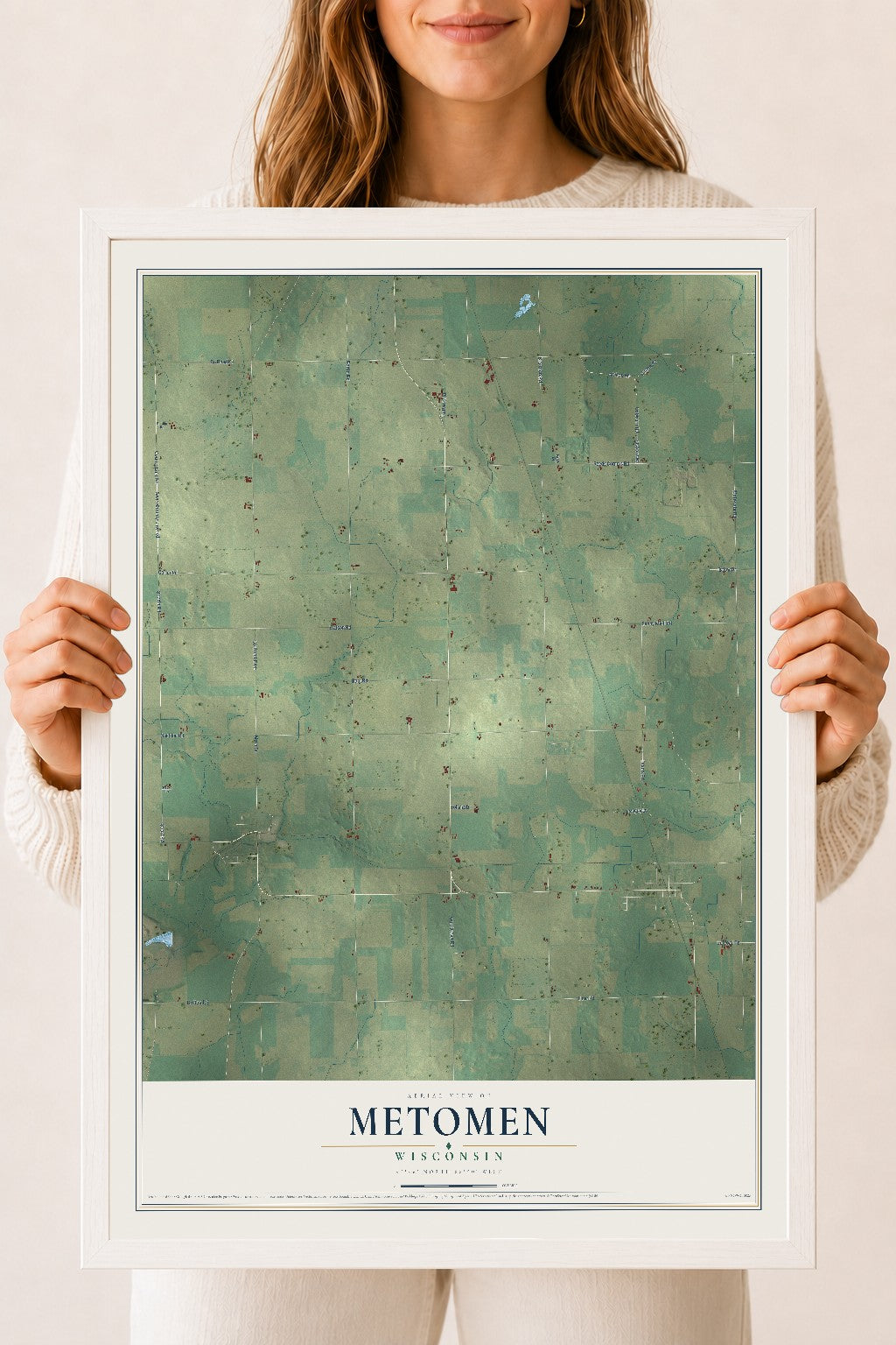 Map of Metomen, Wisconsin, 18 x 24 inch print in a white wood frame