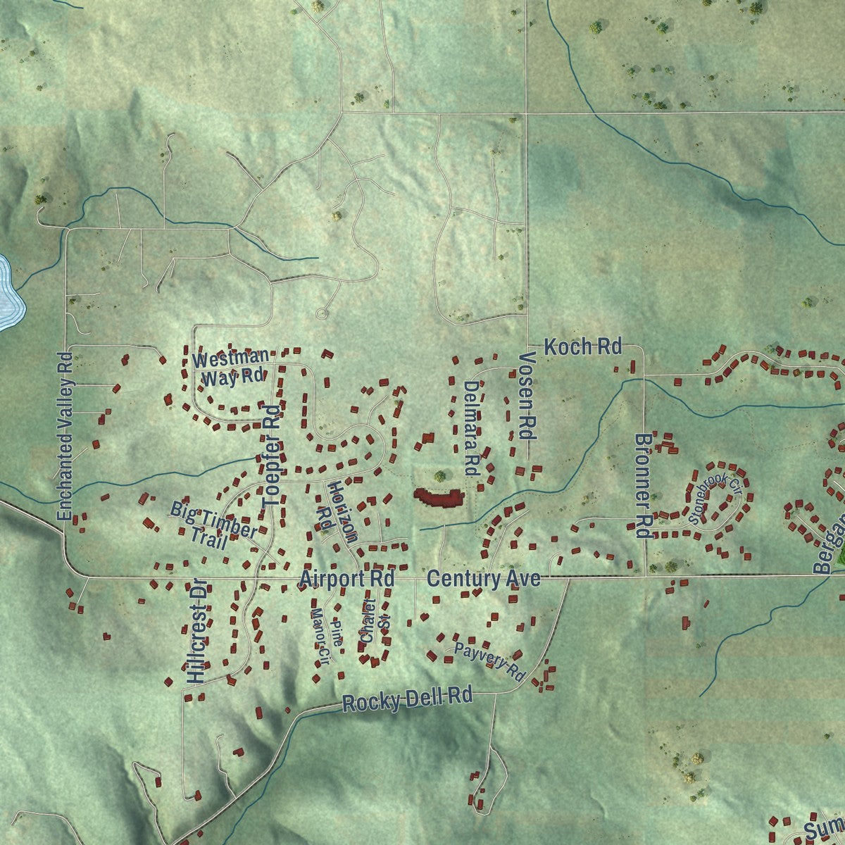 Second close-up of the map of the Town of Middleton, Wisconsin print showing more streets and buildings