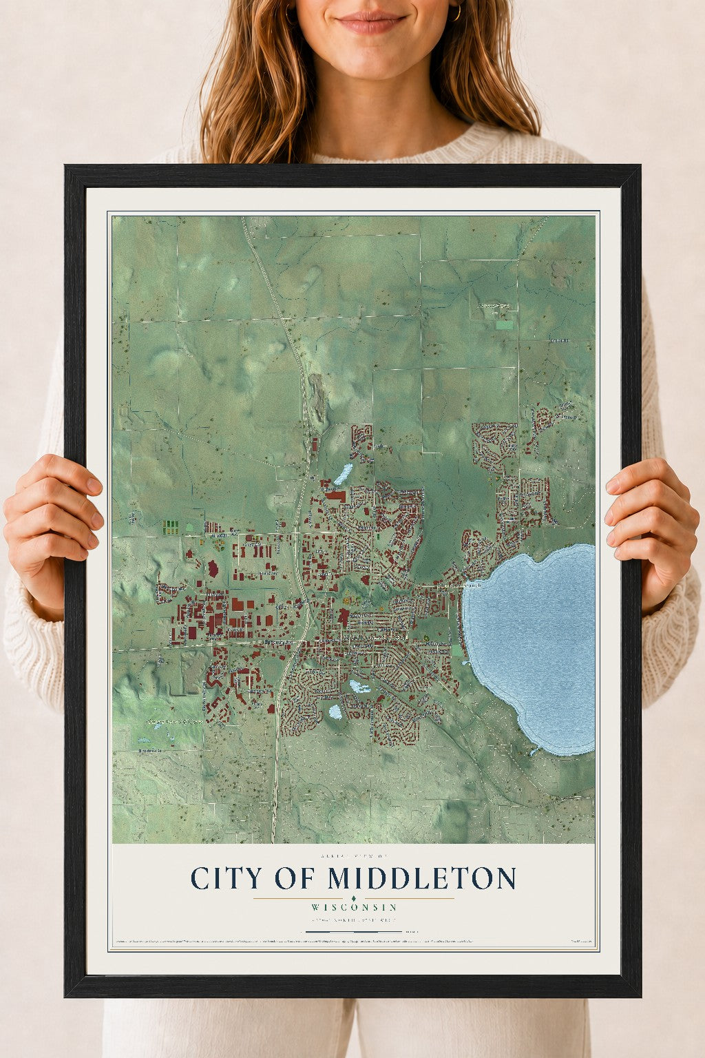 Map of Middleton, Wisconsin, 18 x 24 inch print in a black wood frame
