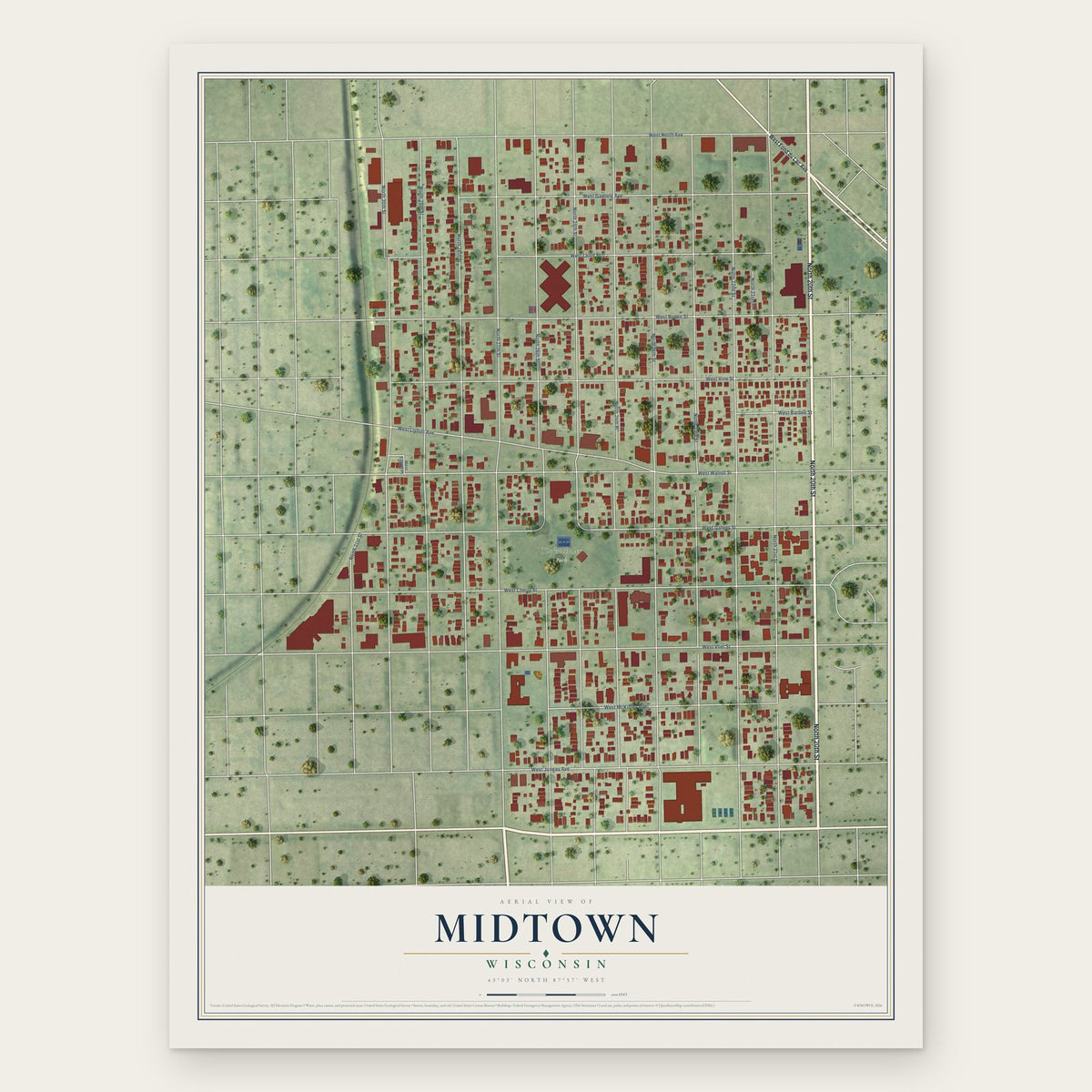 Midtown, Wisconsin map print, the full design