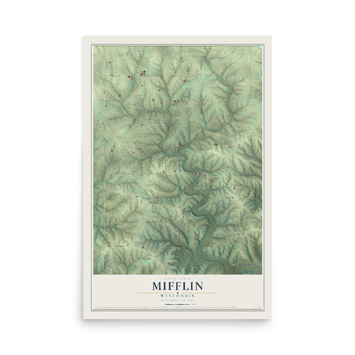 Map of Mifflin, Wisconsin, 12 x 18 inch unframed archival matte print