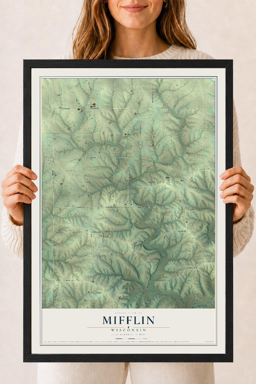 Map of Mifflin, Wisconsin, 18 x 24 inch print in a black wood frame