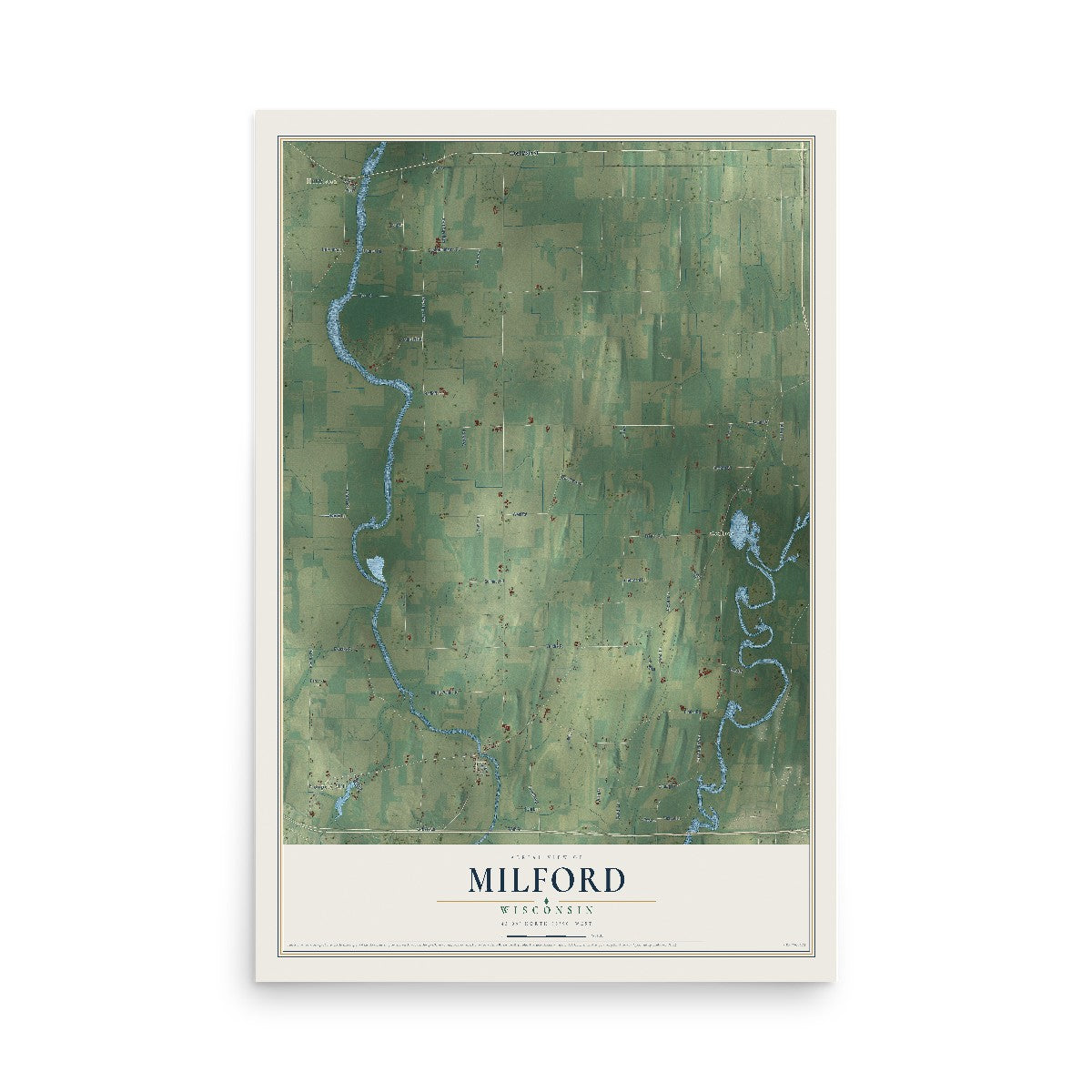 Map of Milford, Wisconsin, 12 x 18 inch unframed archival matte print