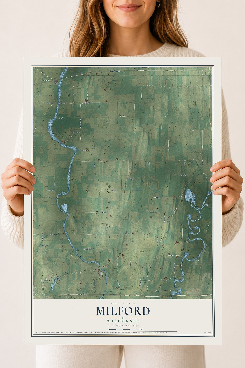 Map of Milford, Wisconsin, 18 x 24 inch unframed archival matte print