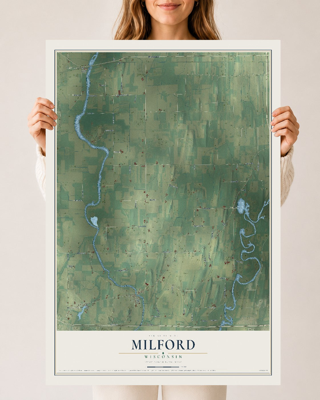 Map of Milford, Wisconsin, 24 x 36 inch unframed archival matte print