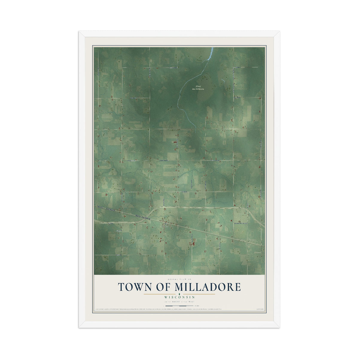Map of the Town of Milladore, Wisconsin, 12 x 18 inch print in a white wood frame