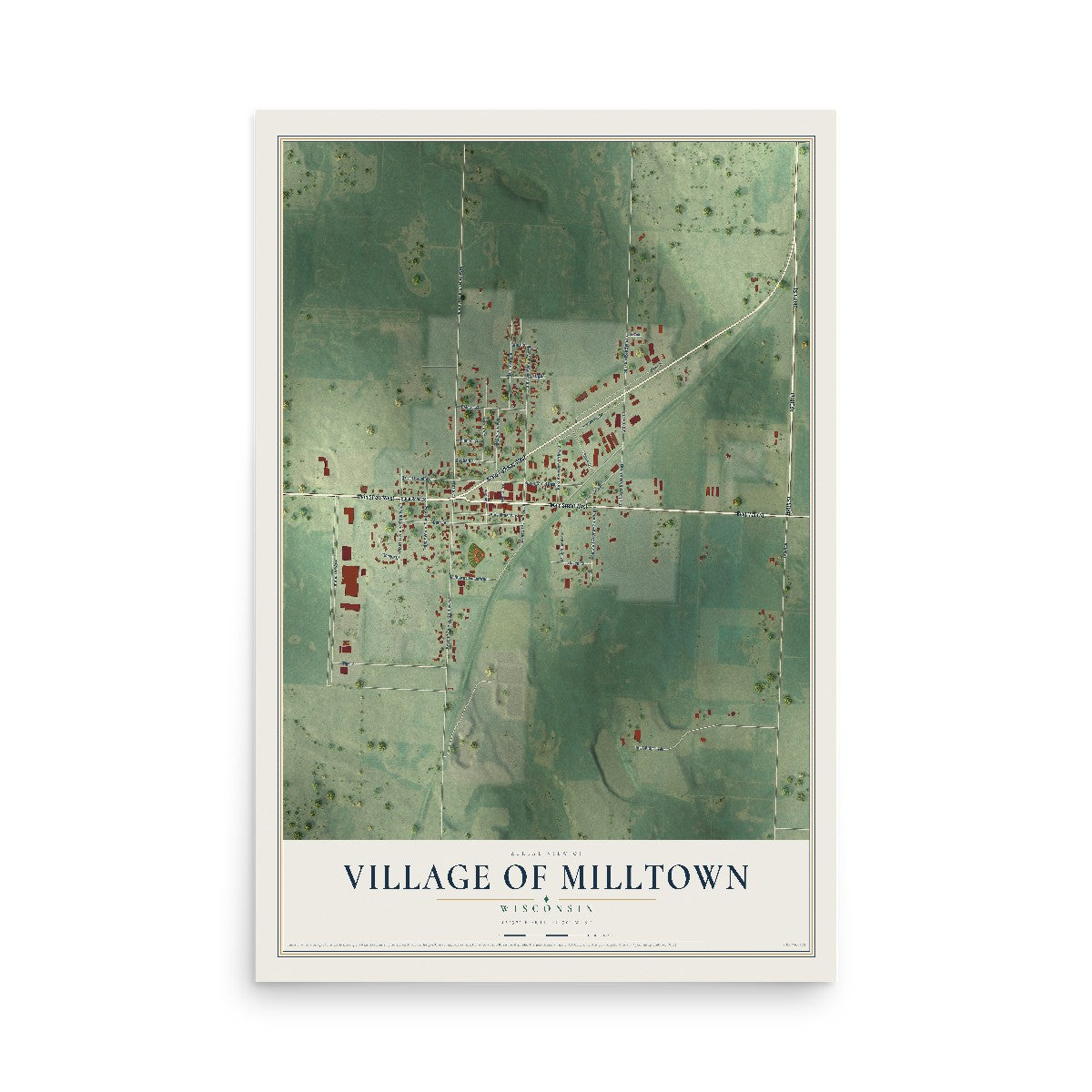Map of Milltown, Wisconsin, 12 x 18 inch unframed archival matte print