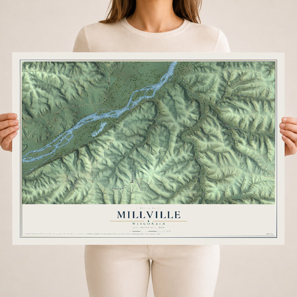 Map of Millville, Wisconsin, 18 x 24 inch unframed archival matte print
