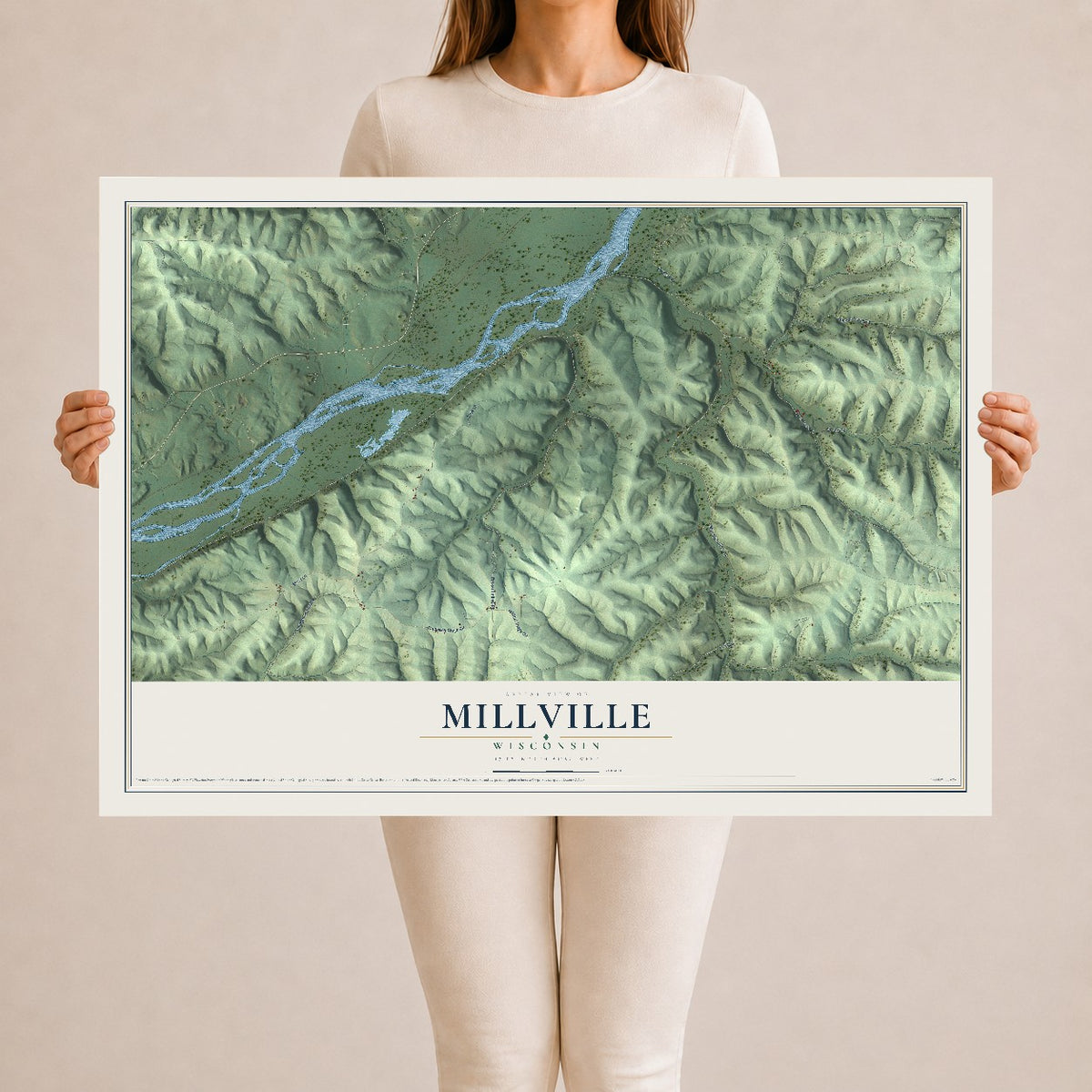 Map of Millville, Wisconsin, 24 x 36 inch unframed archival matte print