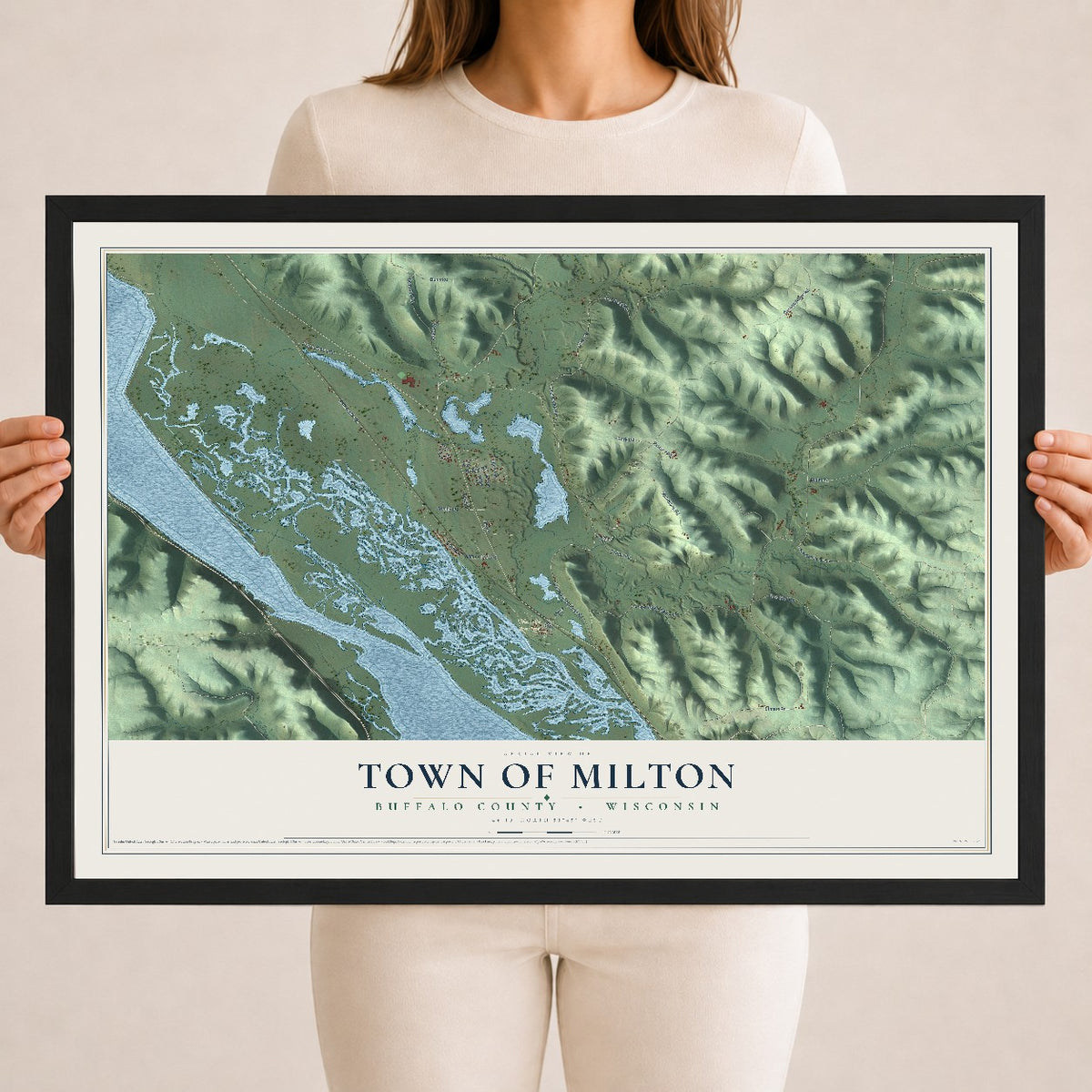 Map of the Town of Milton, Buffalo County, Wisconsin, 18 x 24 inch print in a black wood frame