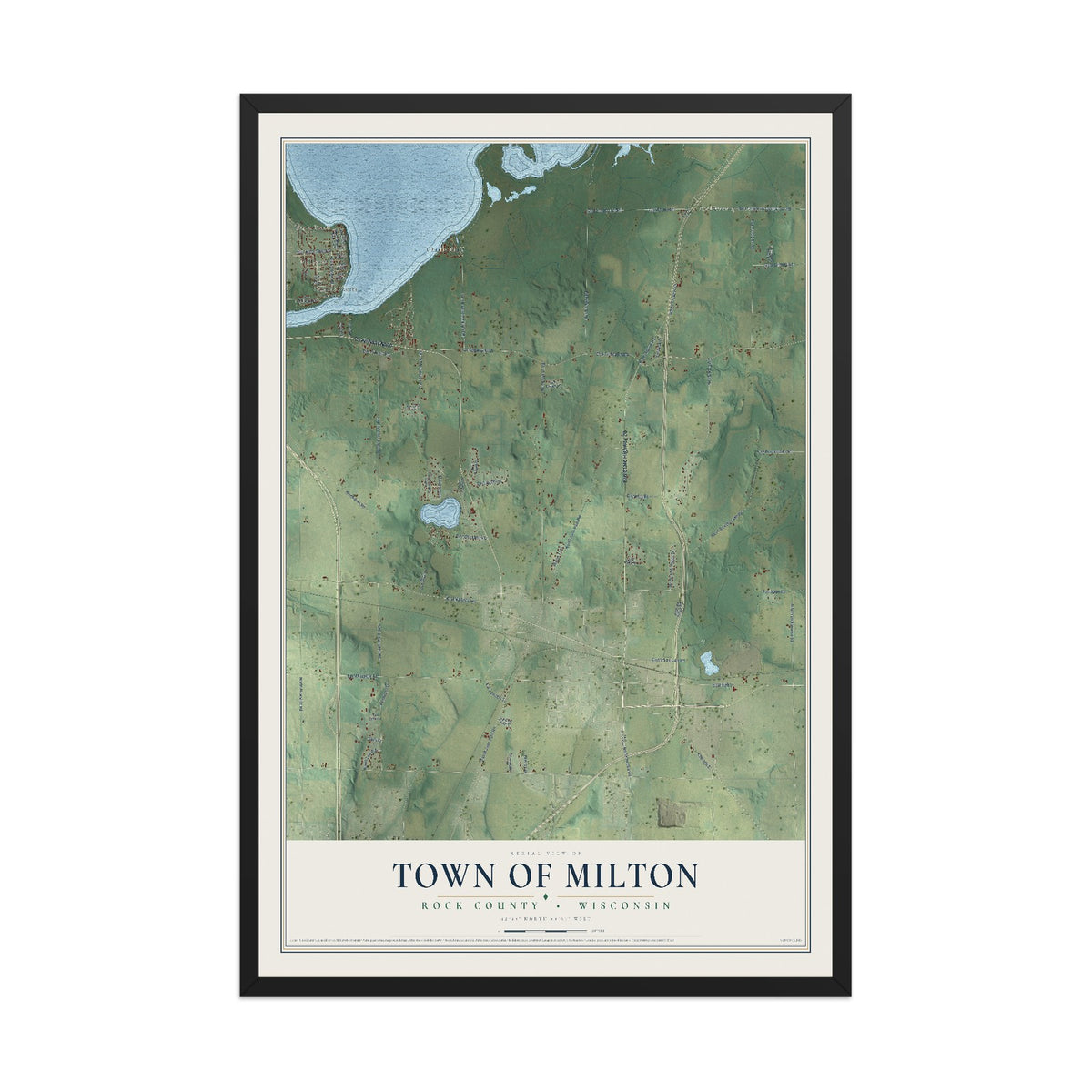 Map of the Town of Milton, Rock County, Wisconsin, 12 x 18 inch print in a black wood frame