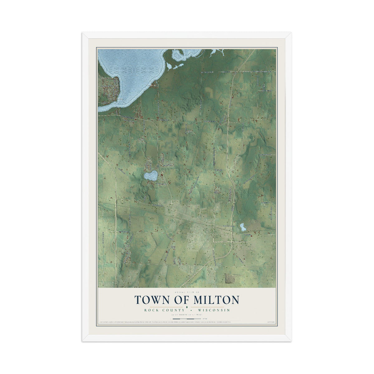 Map of the Town of Milton, Rock County, Wisconsin, 12 x 18 inch print in a white wood frame