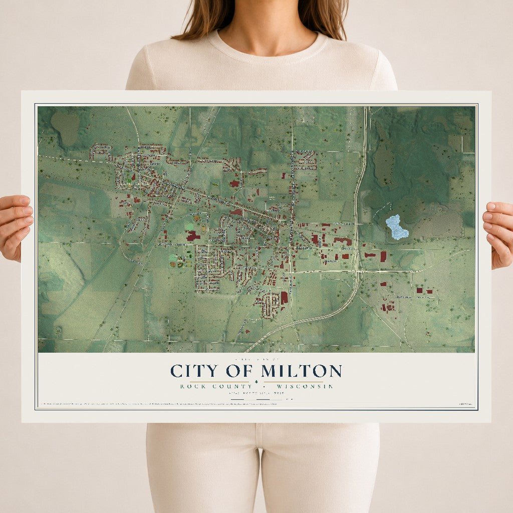 Map of Milton, Wisconsin, 18 x 24 inch unframed archival matte print